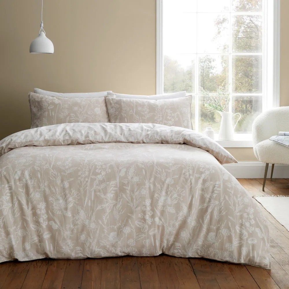 Bézs kétszemélyes hosszabbított flanel ágyneműhuzat 230x220 cm Floral Toile – Bianca