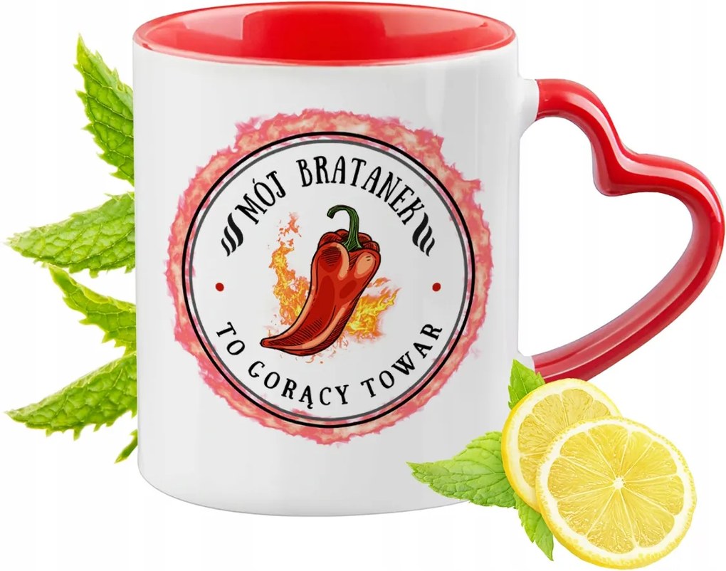 Árvácska Bögre Piros Szív Alakú Füllel Ajándék