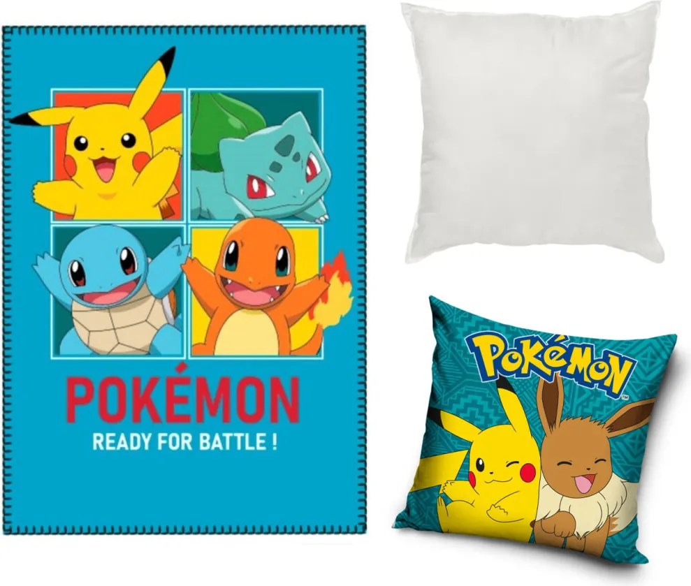 Pokémon Blue Eevee polár takaró, párnahuzat és párna szett 3 db-os