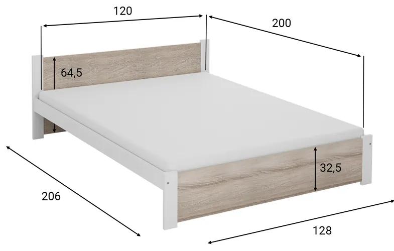 IKAROS ágy 120 x 200 cm, fehér/sonoma tölgy Ágyrács: Lamellás ágyrács, Matrac: Deluxe 10 cm matrac