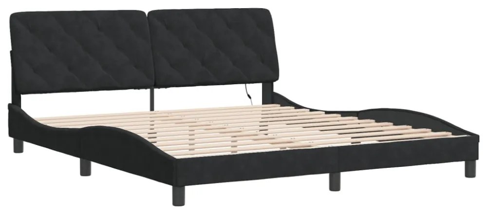 fekete bársony ágykeret LED-ekkel matrac nélkül 180 x 200 cm