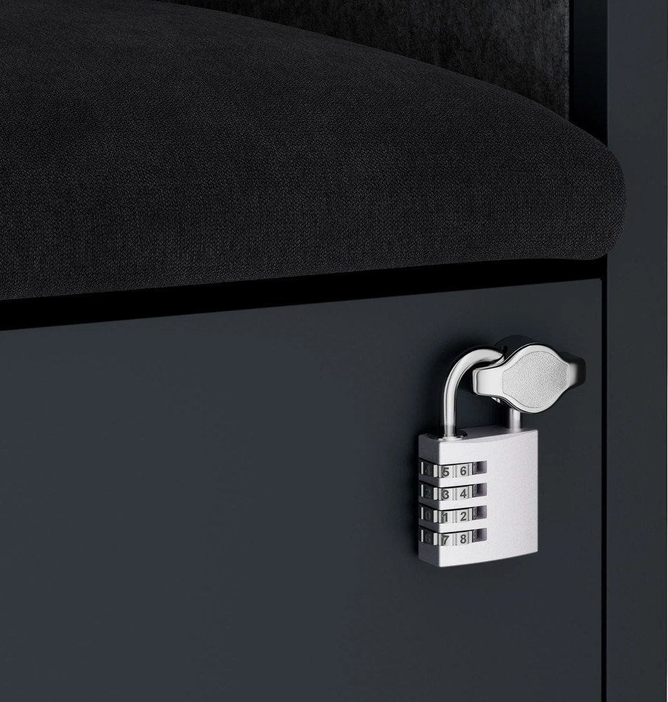 Irodai hangszigetelő fülke ülőkével és USB-C csatlakozóval, antracit színű váz / sötétszürke ülőke, 1150 mm: SALLY MentalBox