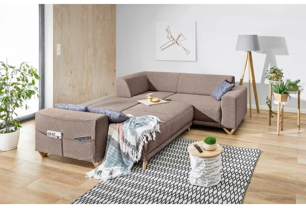 Barna kinyitható-tárolóhelyes sarokkanapé (jobb oldali-L alakú) Classy Sophie – Miuform