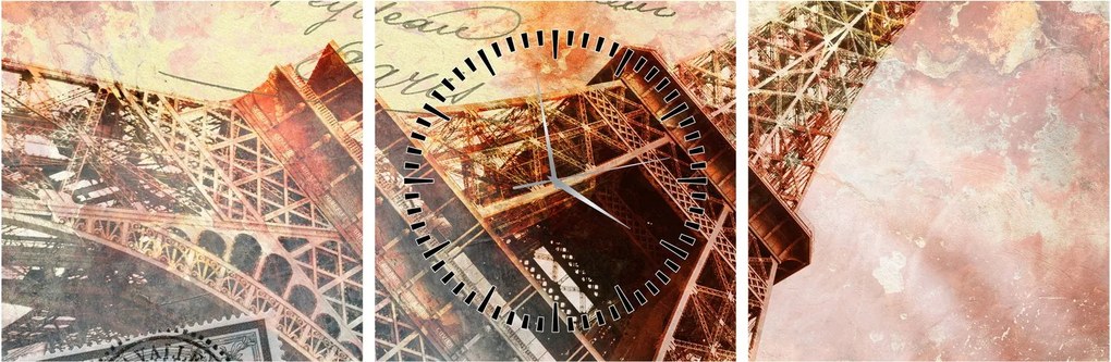 Kép - Eiffel-torony vintage stílusban (órával) (90x30 cm)