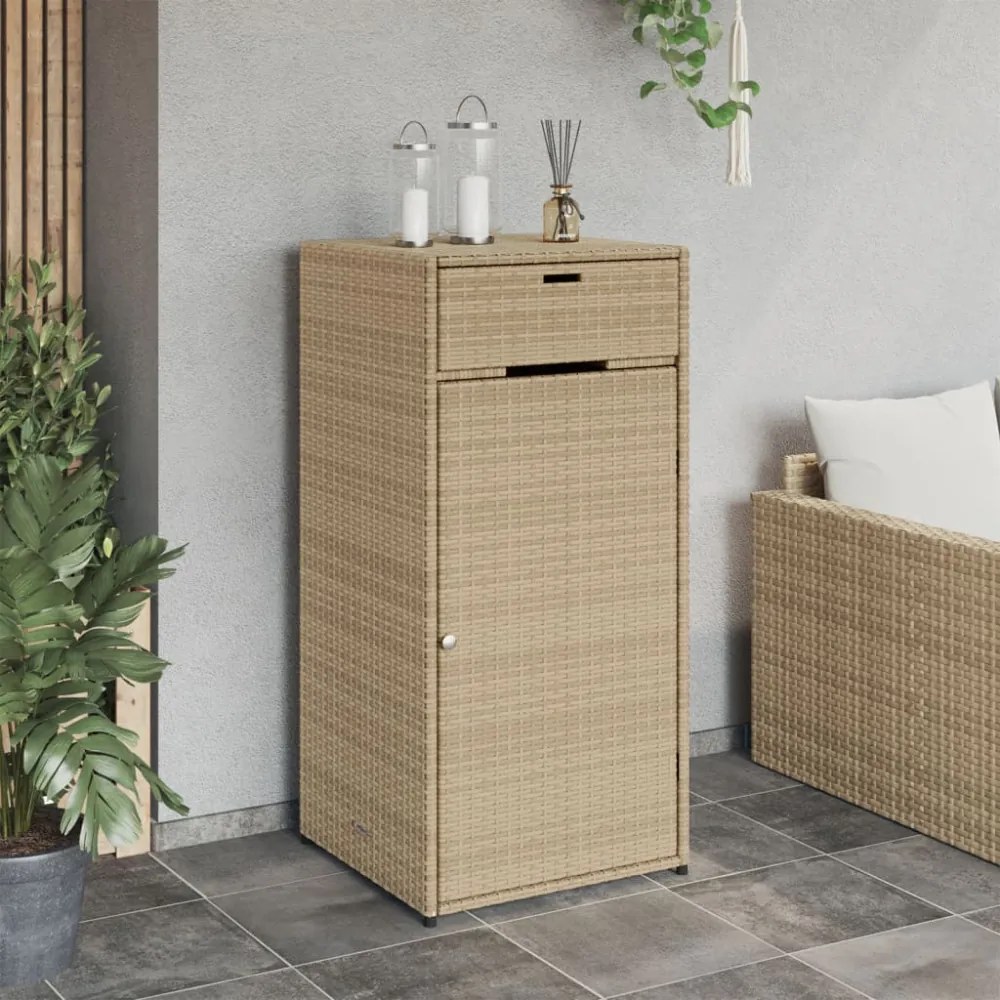 bézs polyrattan kerti tárolószekrény 55 x 55 x 111 cm