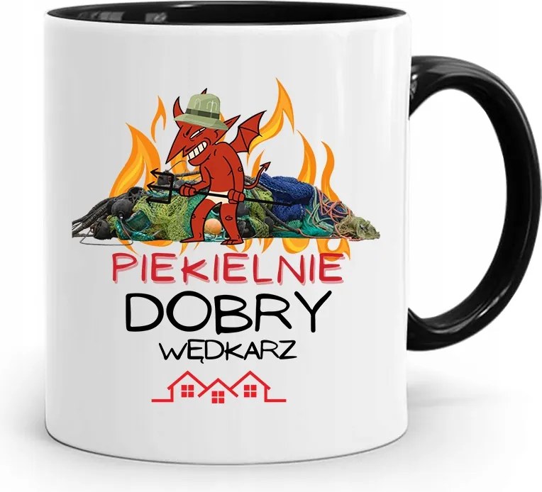 Fekete Bögre Horgászoknak Pokolian Jó Ajándék fényképes nyomtatással