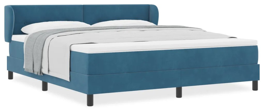 Boxspring Ágy Mattal Sötétkék 180x200 cm Bársony