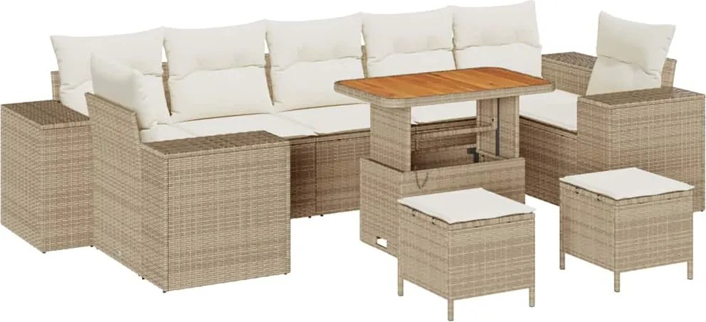 vidaXL Kerti Kanapé Szett 10 pcs Bézs polirattan