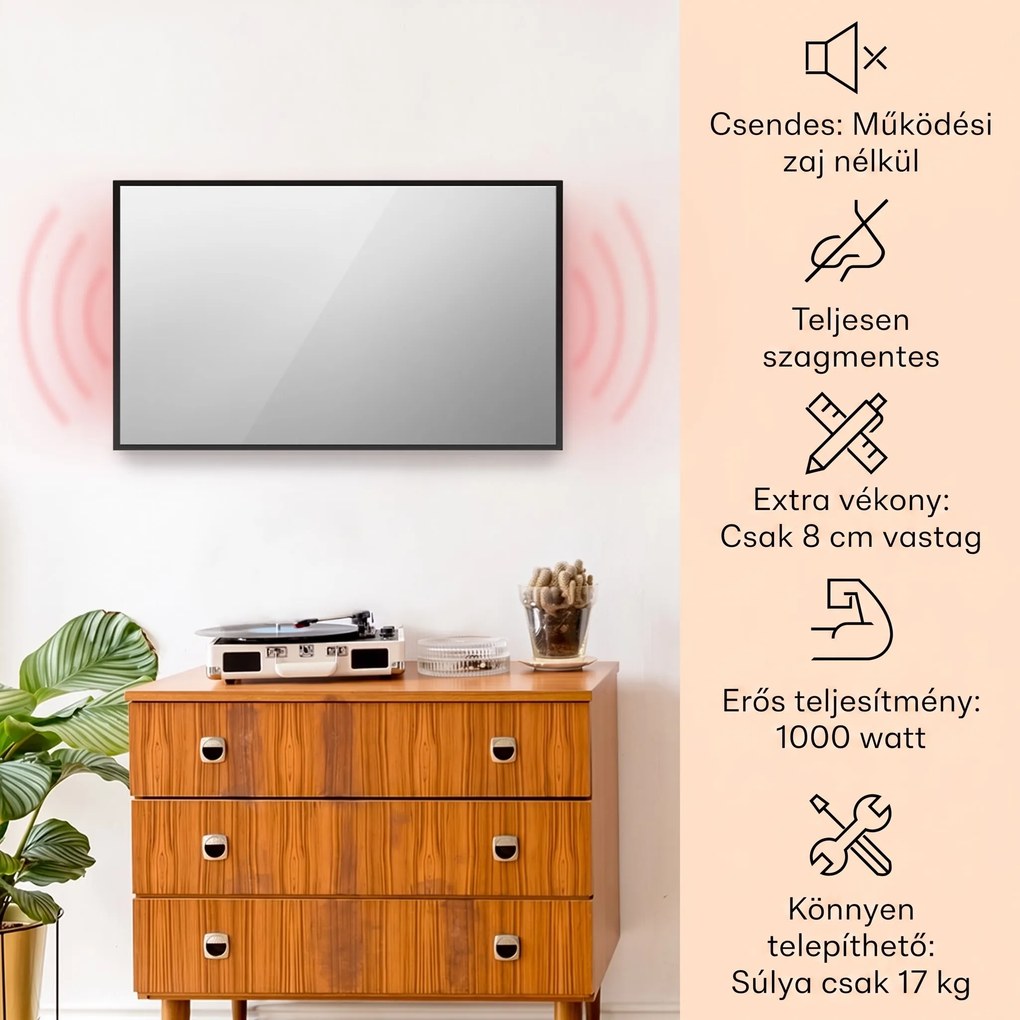 Klarstein La Palma 1000 smart, infravörös hősugárzó 2 az 1-ben, 120 x 60 cm, 1000 W, tükör elülső rész