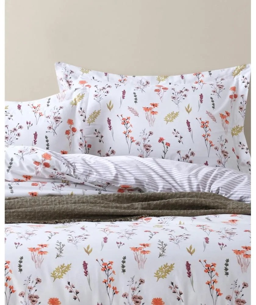 Fehér egyszemélyes renforcé pamut ágyneműhuzat 140x200 cm Floral Dance Autumn – Mila Home Luxury
