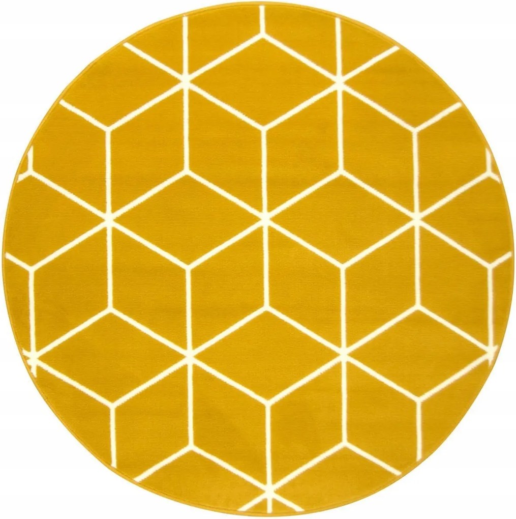 átm. 140 cm Kerek Szőnyeg Luna Rombusz Sárga Krémszínű