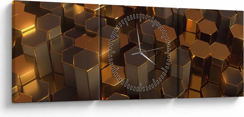 Kép - bronz hatszögek (órával) (90x30 cm)