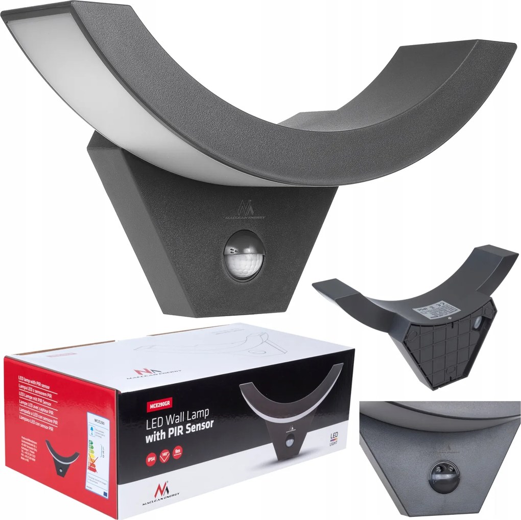 Led Lámpa Szürkületi Mozgásérzékelővel 10W 800lm Kültéri IP54 Fali Lámpa