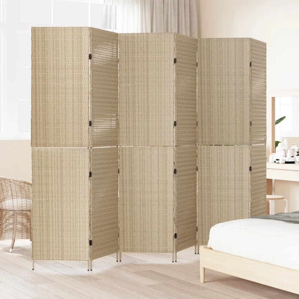 6 paneles térelválasztó, hajtható, bézs, 294x180 cm, poly rattan