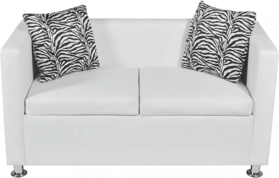 Fehér 3 személyes és 2 személyes karfás műbőr kanapészett