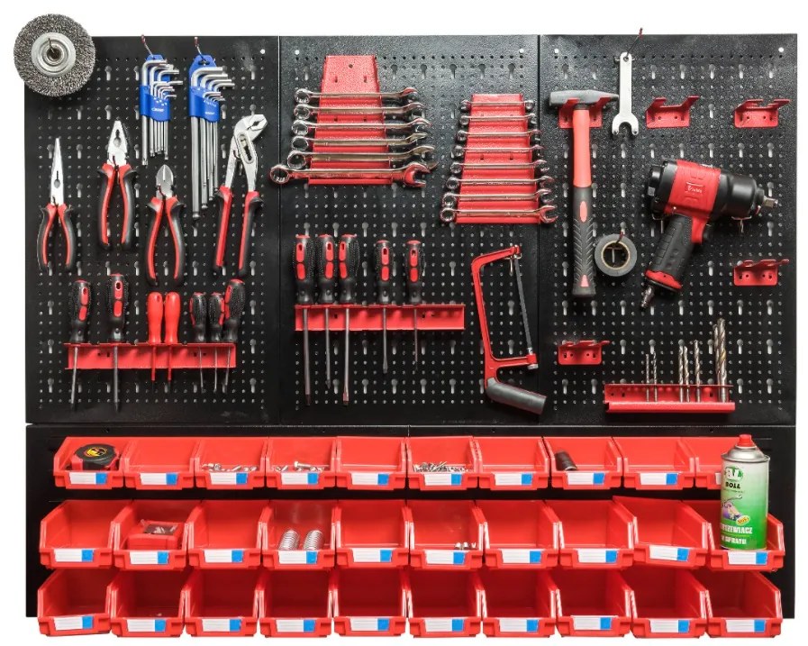 Fém szerszámtartó fal 120x90cm + 30 doboz