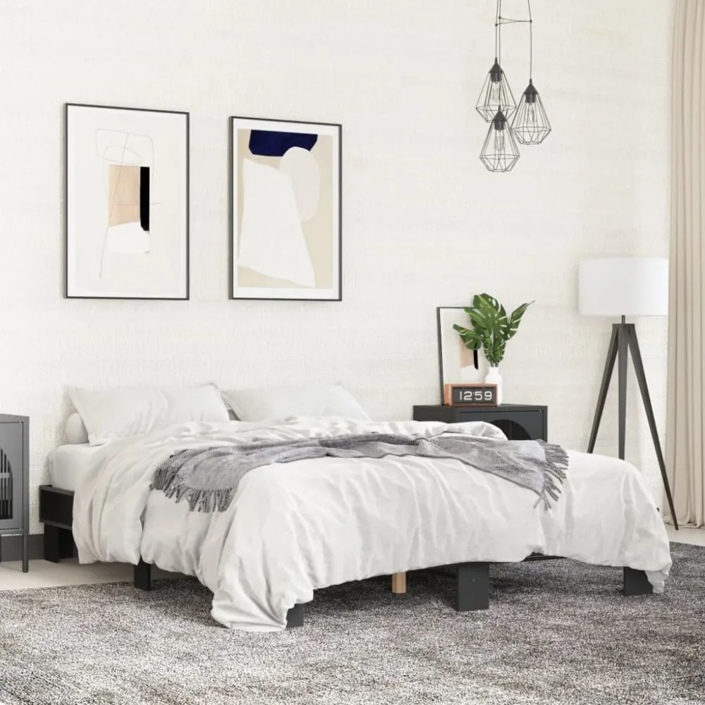 fekete szerelt fa és fém ágykeret 150 x 200 cm