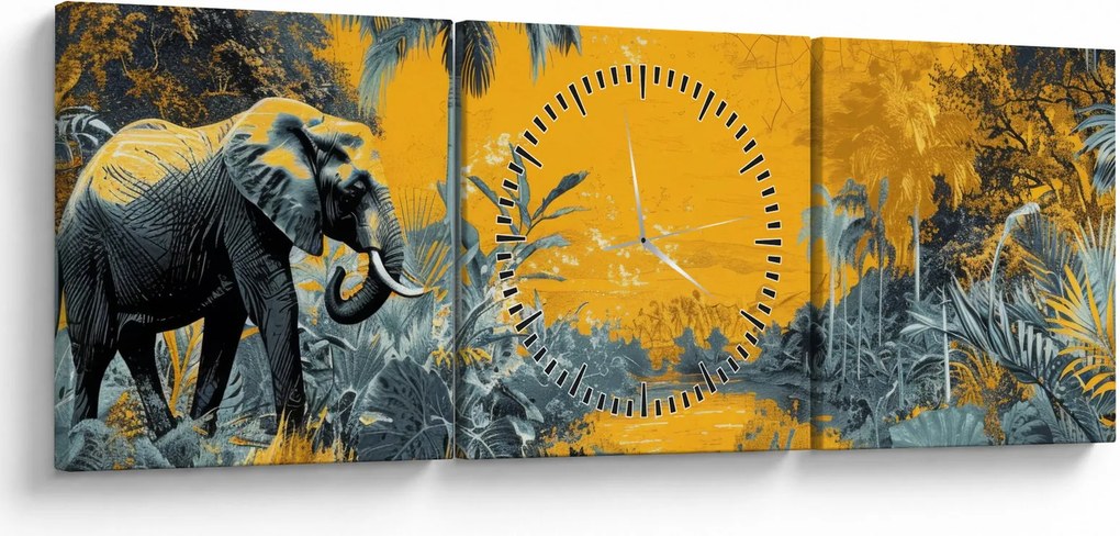 Kép - Elefánt a természetben (órával) (90x30 cm)