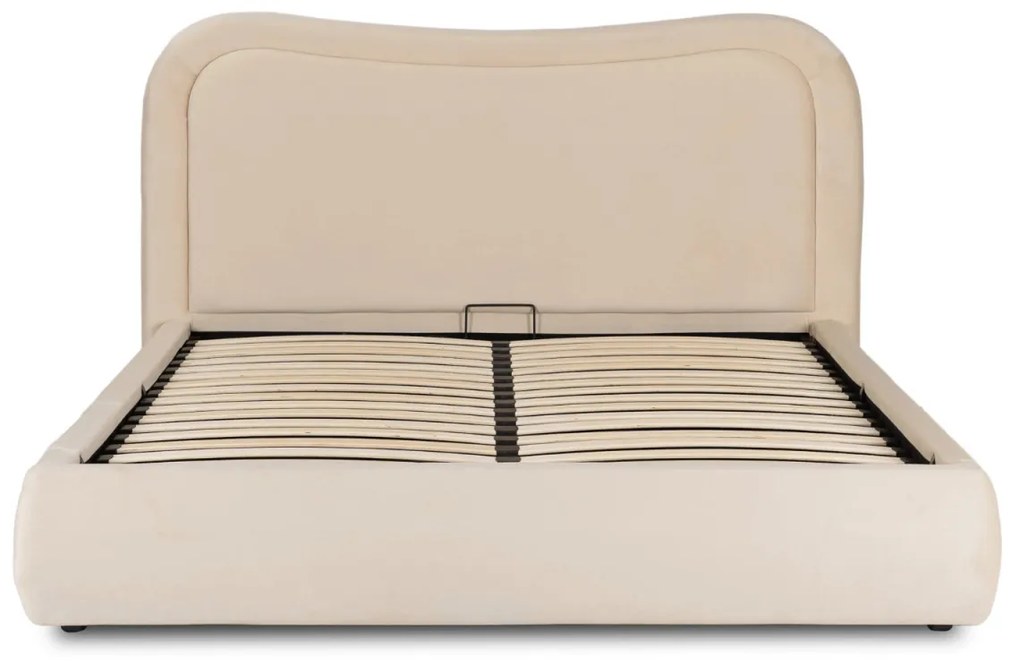 Bézs Bársony Franciaágy Ágyneműtartóval. 160x200 HAGA