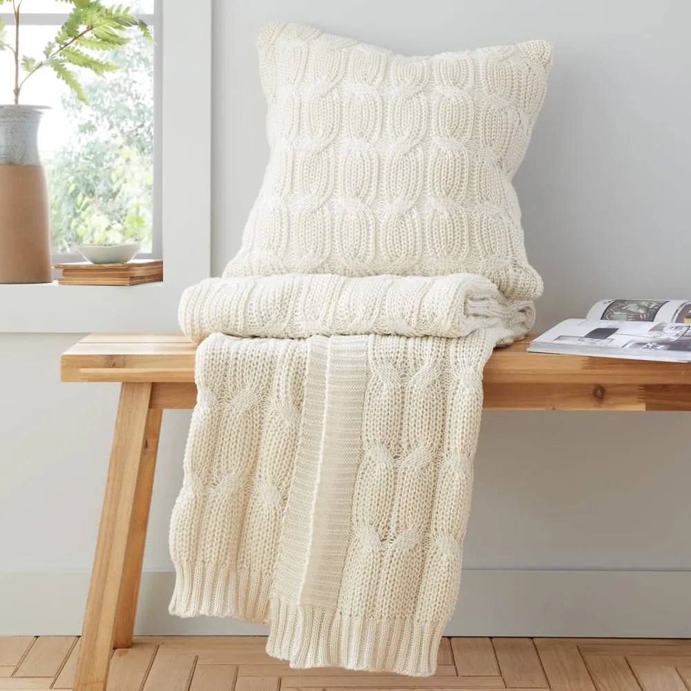Fehéresbézs kötött takaró 130x170 cm Chunky Marl Knit – Catherine Lansfield