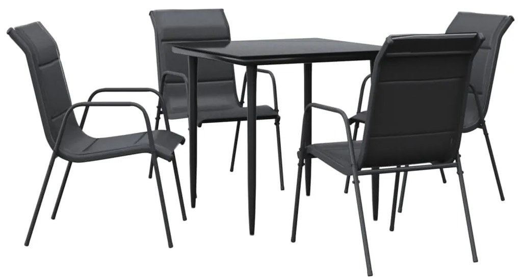 vidaXL 5 részes fekete acél és textilén kerti étkezőgarnitúra