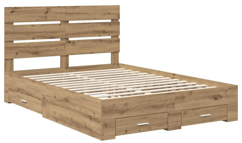 vidaXL Ágykeret fiókkal fejtámlával Artisan tölgy 140 x 190 cm Faanyag