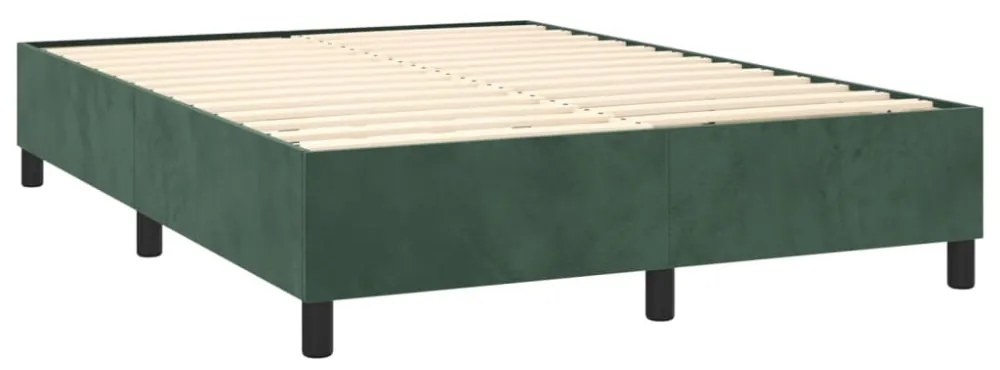 sötétzöld bársony rugós és LED-es ágy matraccal 140x190 cm