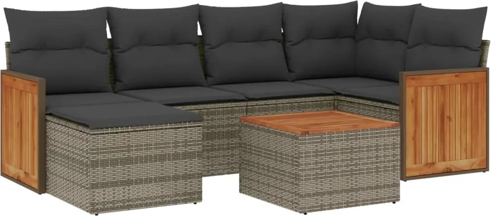 vidaXL 7 részes szürke polyrattan kerti ülőgarnitúra párnákkal