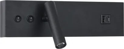 Brilagi-LED NOCTIS irányítható fali spotlámpa USB-porttal LED/3W/230V+LED/9W fekete