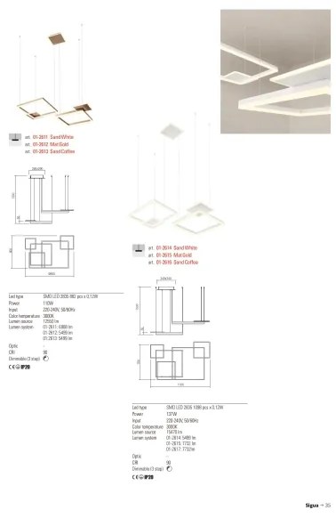 Redo 01-2611 - SIGUA LED, kábelre függeszthető, fényerőszabályozható csillár, 110W/230V, CRI 90, fehér