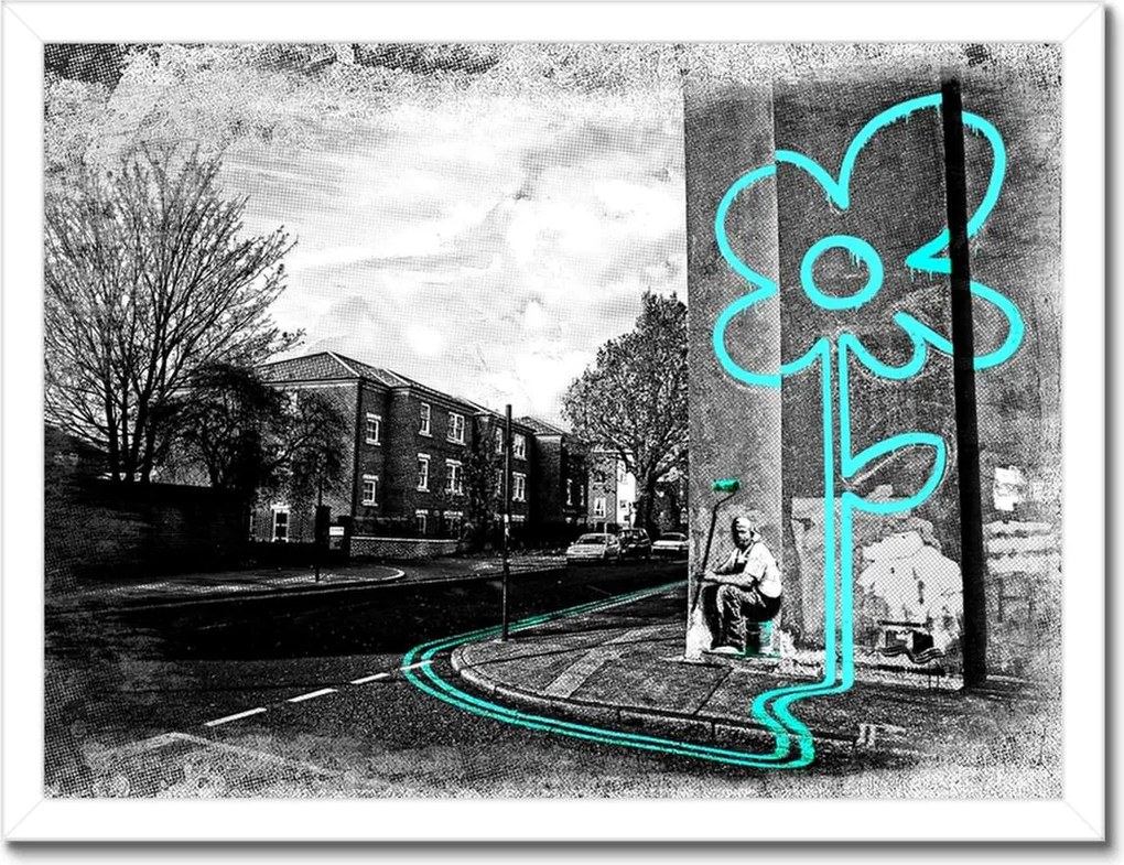 Poszter keretben 40x30 Banksy Türkiz virág