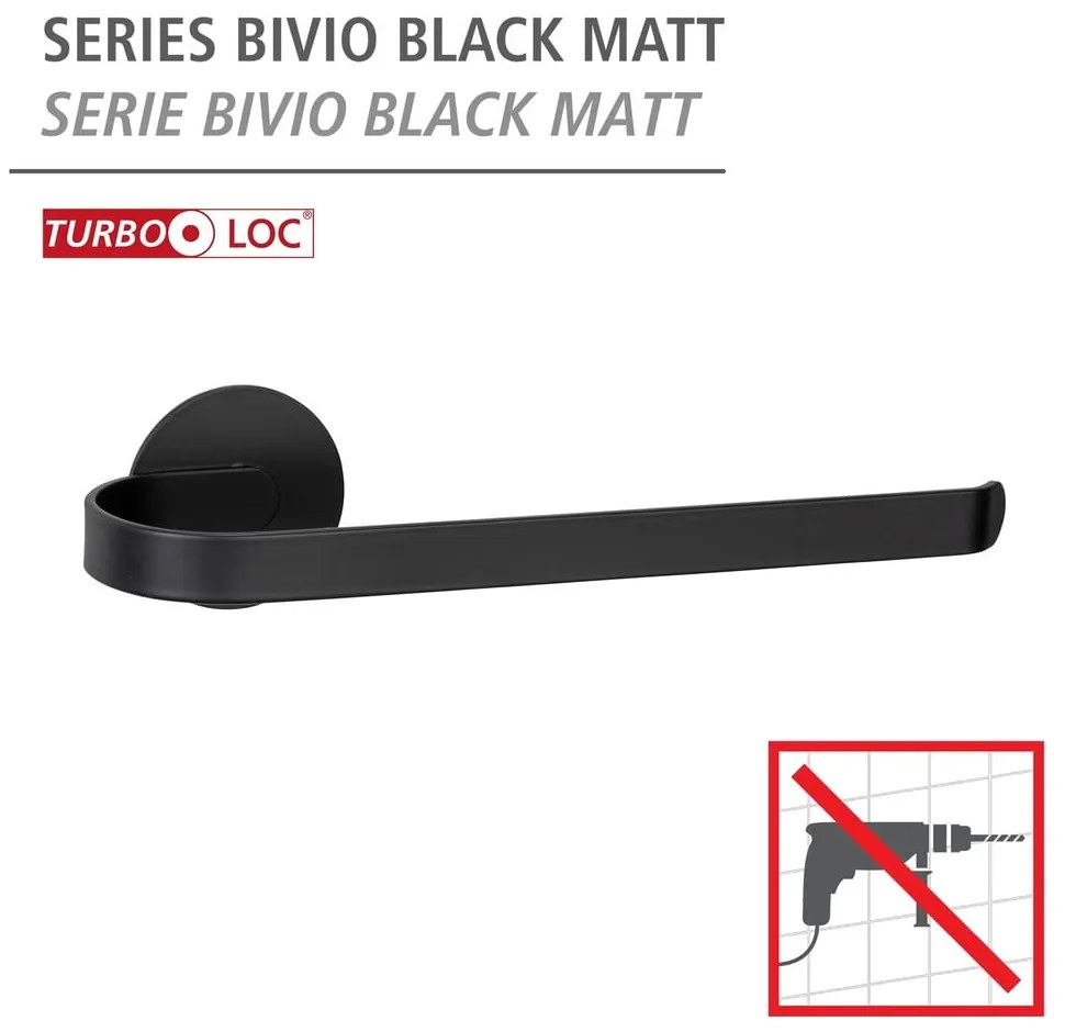 Matt fekete öntapadós fém törölközőtartó Bivio – Wenko