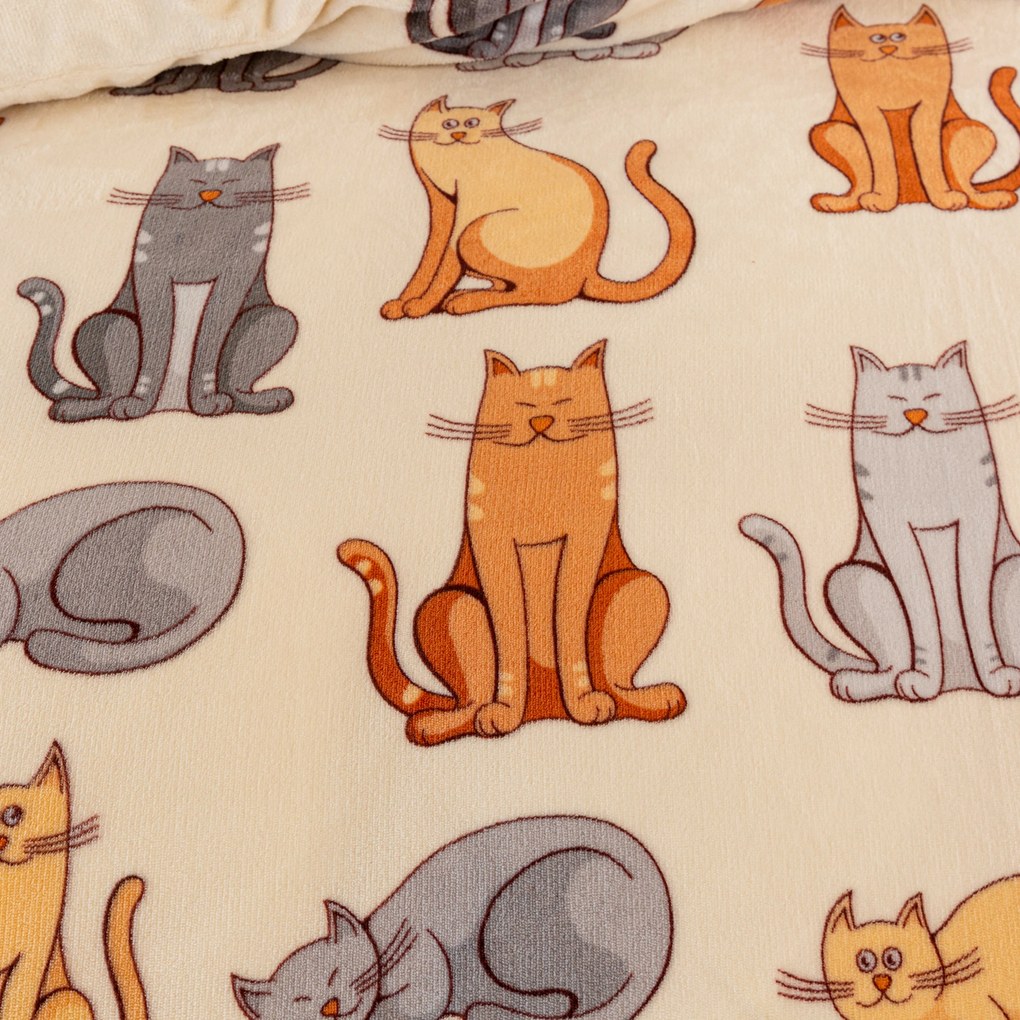 Mikroplüss ágyneműhuzat COLORED CATS krémszínű Ágyneműhuzat mérete: 70 x 90 cm | 140 x 220 cm