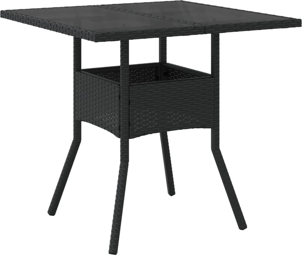 vidaXL fekete polyrattan üveglapos kerti asztal 80 x 80 x 75 cm