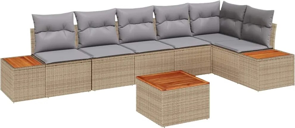 vidaXL Kerti Kanapé Szett párnával 7 pcs Bézs Poli rattan