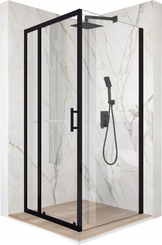 Zuhanykabin 100x100cm tolóajtó fekete Esg üveg 6mm bevonat