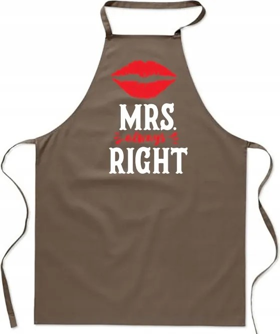 Konyhai Kötény bézs Valentin Napi Esküvői ajándék Mrs Right női FA_446_b
