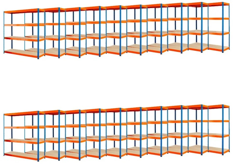 AKCIÓS CSOMAG: 20 DARAB IPARI PROFI SALGÓ POLC 1680x1600x500 mm lakkozott 4-polc, teherbírás  1600 kg - KÉK-NARANCS