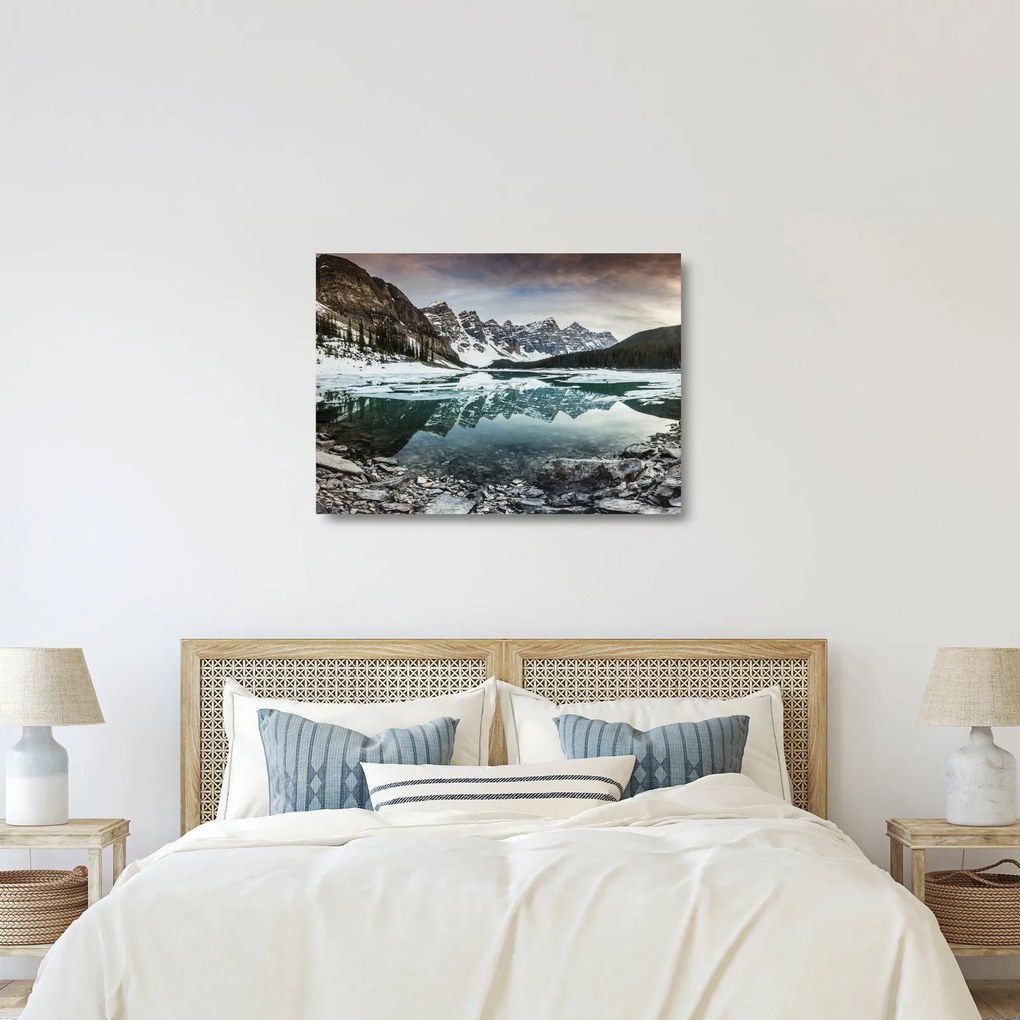 Kép - tó télen (üvegen) (70x50 cm)