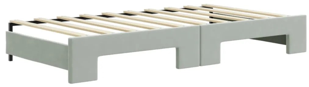 világosszürke kihúzható bársony heverő matraccal 90 x 190 cm