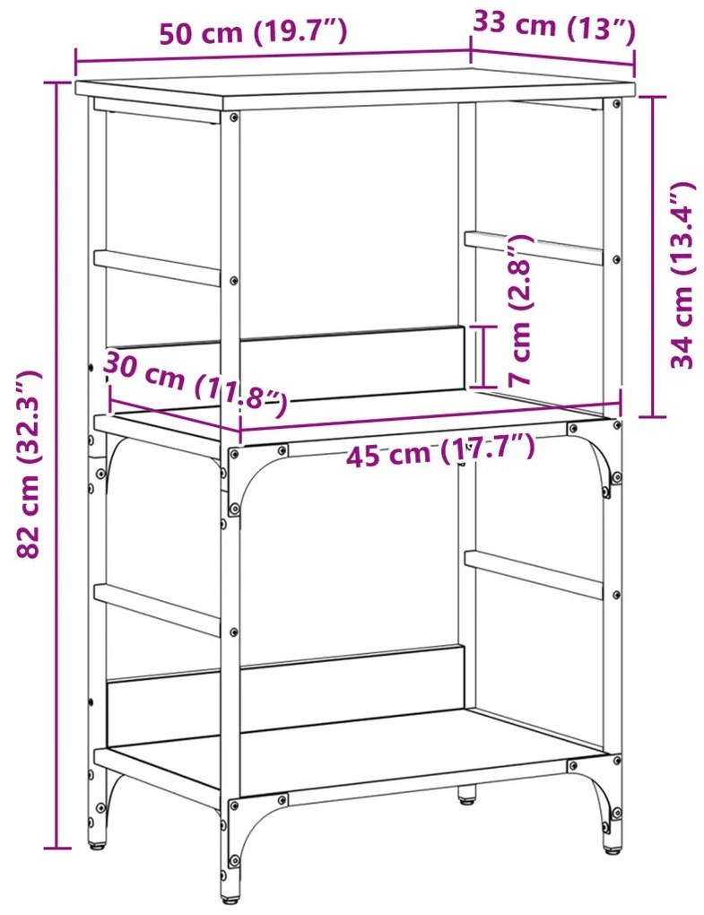 Könyvespolc Fekete Tölgy 50x33x82 cm Épített Fa és Acél