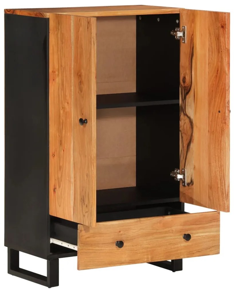 tömör akácfa és vas magasszekrény fiókkal 60x33x100 cm