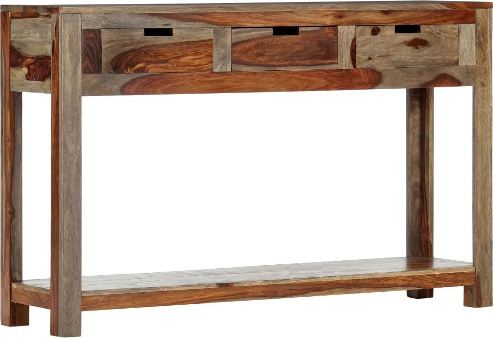 vidaXL tömör akácfából tálalóasztal 3 fiókkal 120x30x75 cm
