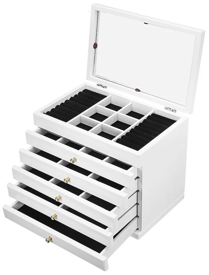 6 rekeszes ékszertartó, fehér