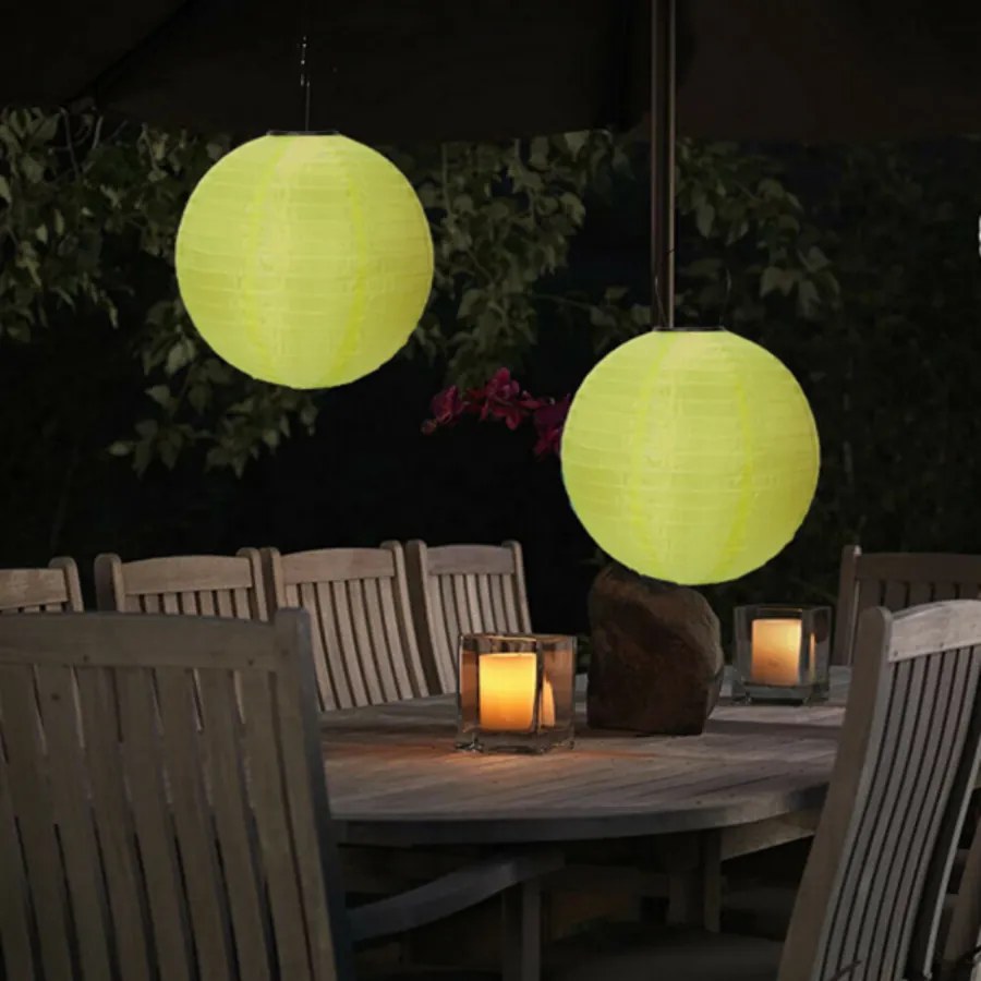 Nagyméretű Napelemes Party LED Lampion, 28 cm, sárga, 1 db