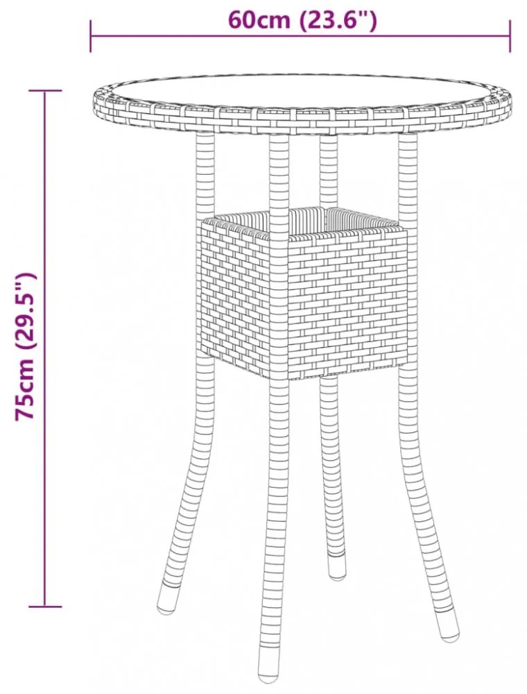 barna polyrattan és edzett üveg kerti asztal Ø60 x 75 cm