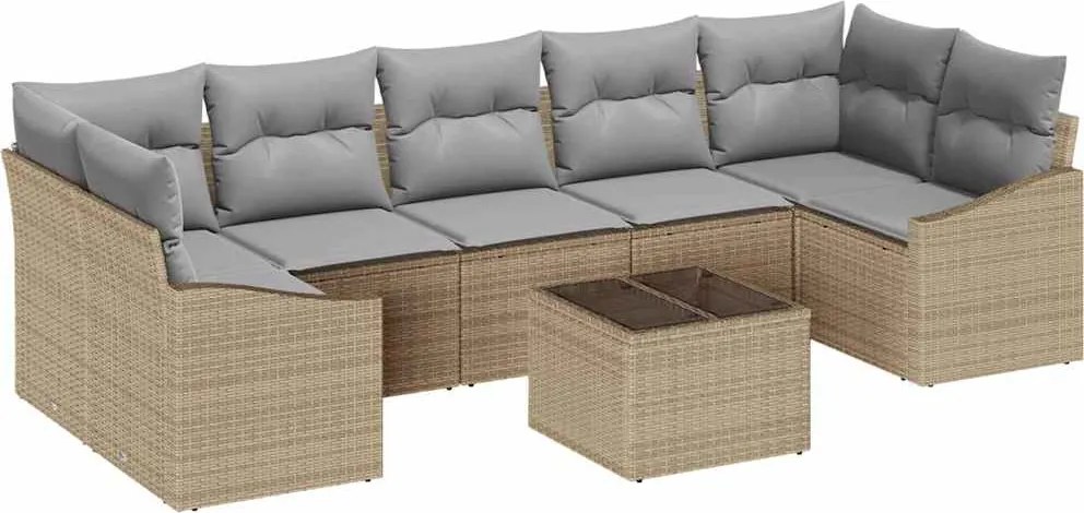 vidaXL Kanapé Szett Beige és Világosszürke 55 x 55 x 37 cm polirattan