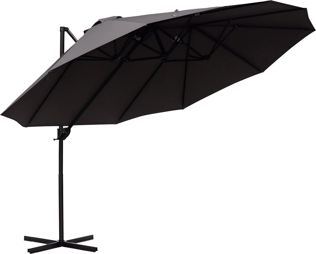 Outsunny XXL Napernyő, Ovális 445x270cm, Kerti Napernyő Kézi Karral, Keresztaljú Napernyő Sötétszürke | Aosom