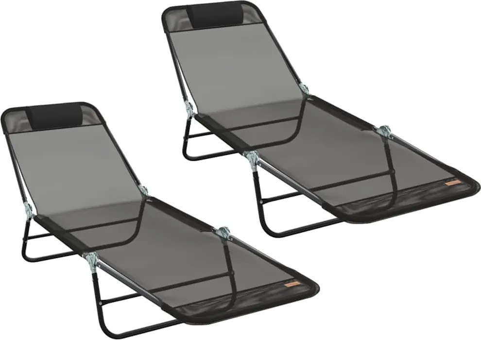 vidaXL Összecsukható nyugágy 2 pcs Fekete 182 x 55 x 85,5 cm Textilén