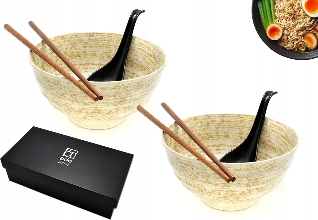 2 db-os tál szett kanállal és pálcikákkal Udon Kaigara 800 ml Box